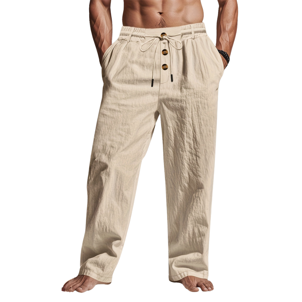 Linen Drawstring Straight Leg Trousers for Men
