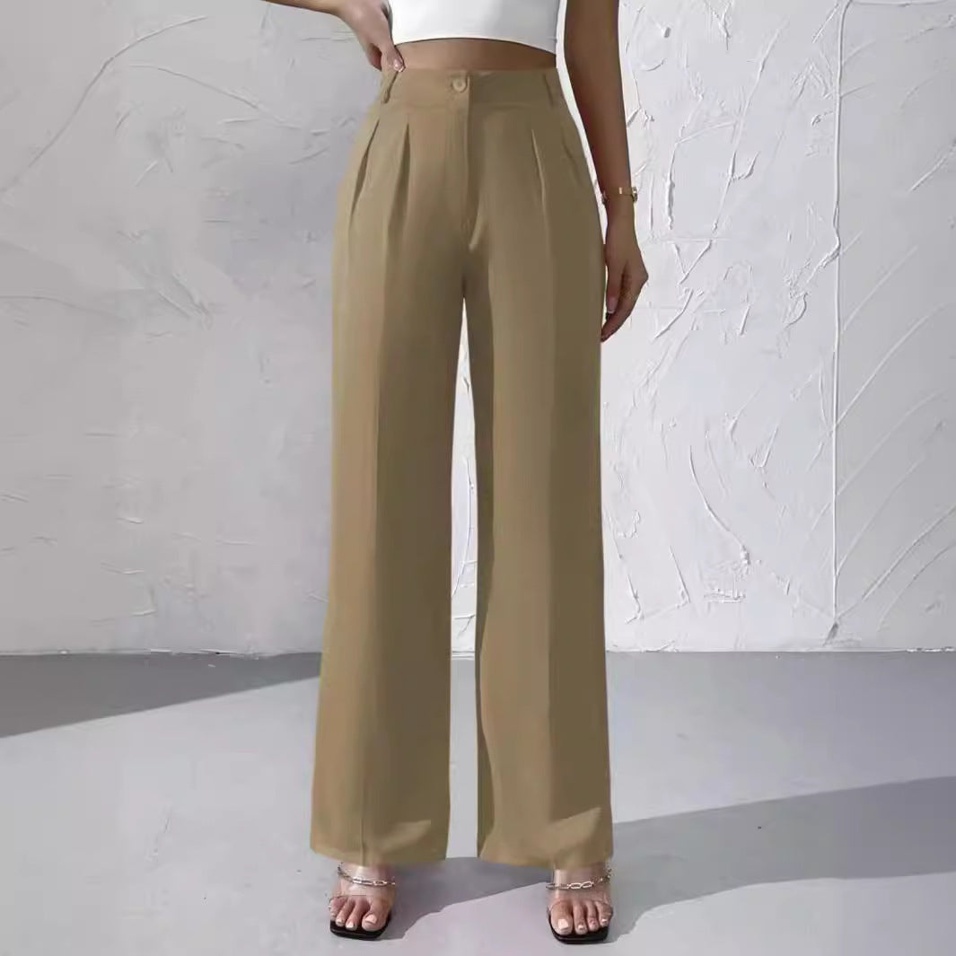 High Waist Pleated Wide Leg Trousers for Women