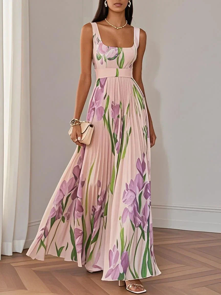 Pleated Floral Maxi Dress for Women