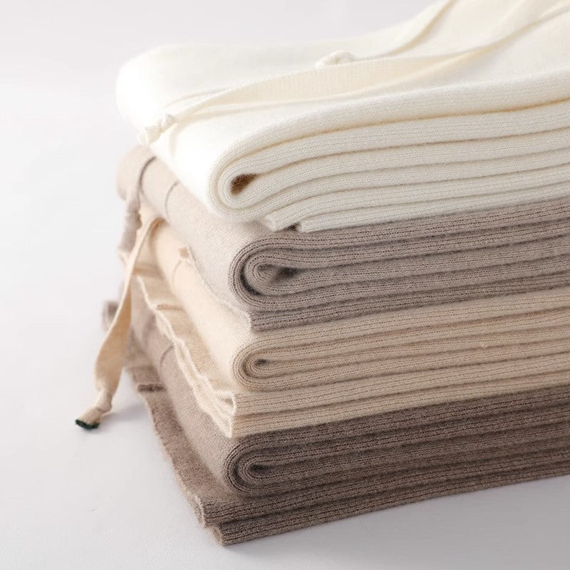 Knitted Drawstring Wide Leg Trousers for Women