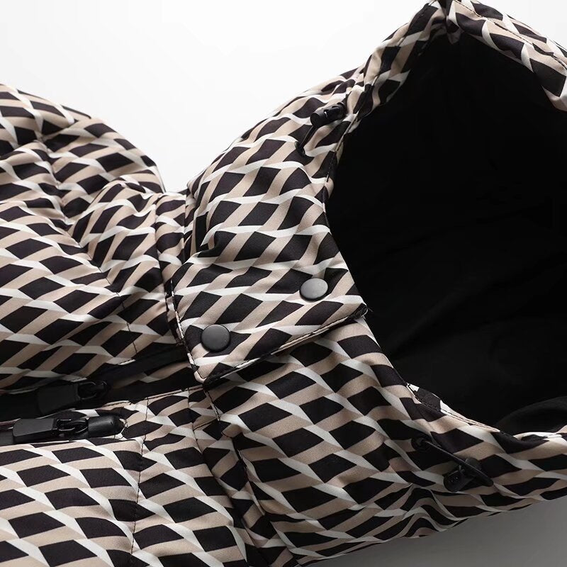 Hooded Puffer Jacket with Belt for Women