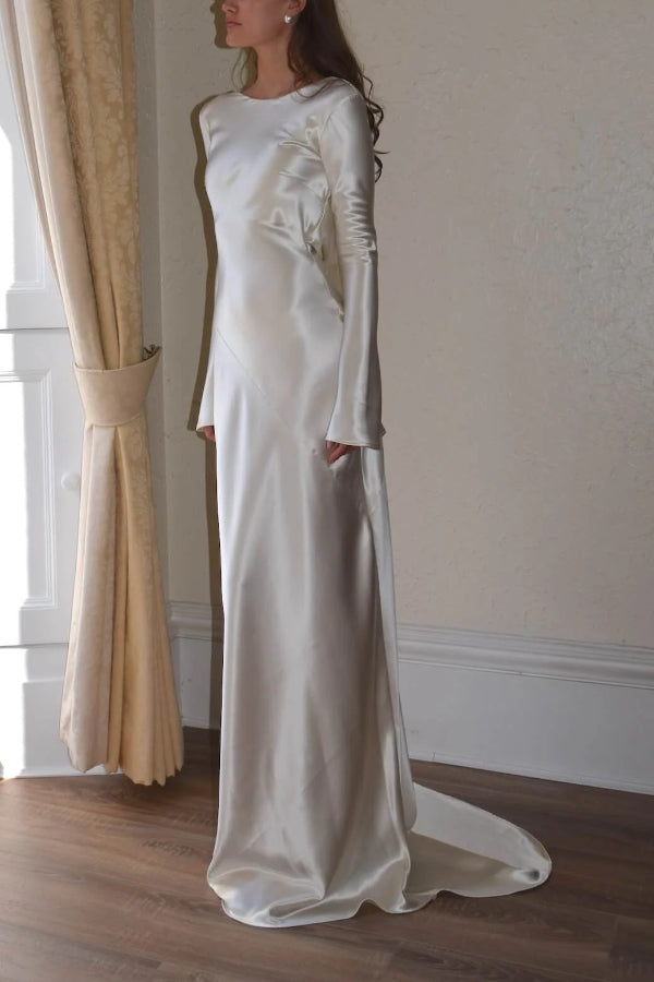Satin Maxi Dress with Flared Sleeves for Women
