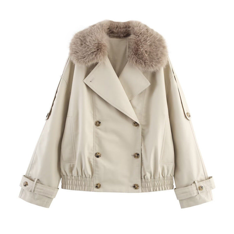 Double Breasted Jacket with Faux Fur Collar for Women