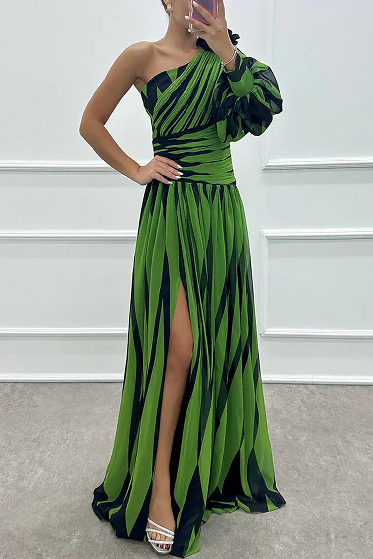 One-Shoulder Striped Wedding Guest Maxi Dress for Women