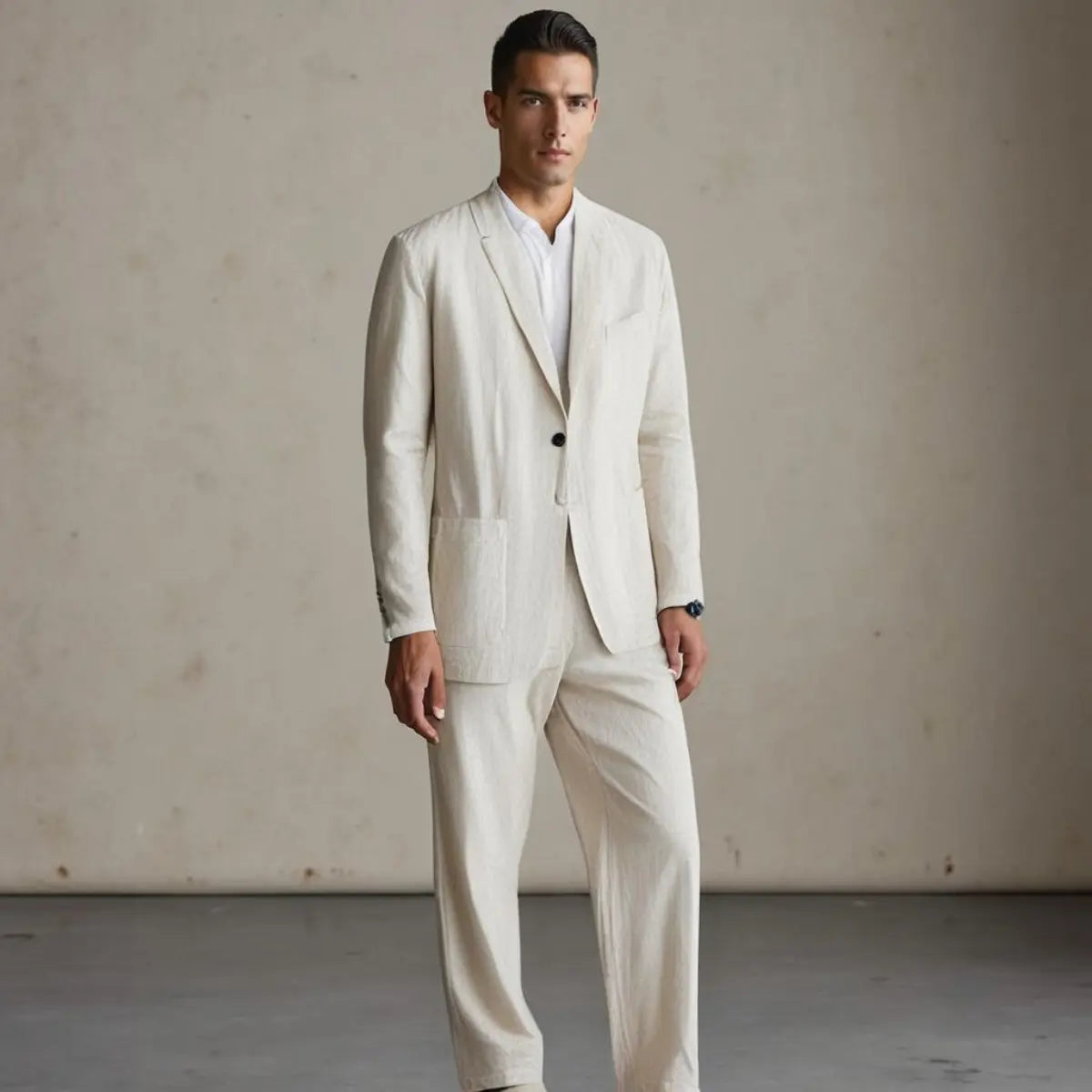 Linen Blend Notch Lapel Suit Set for Men