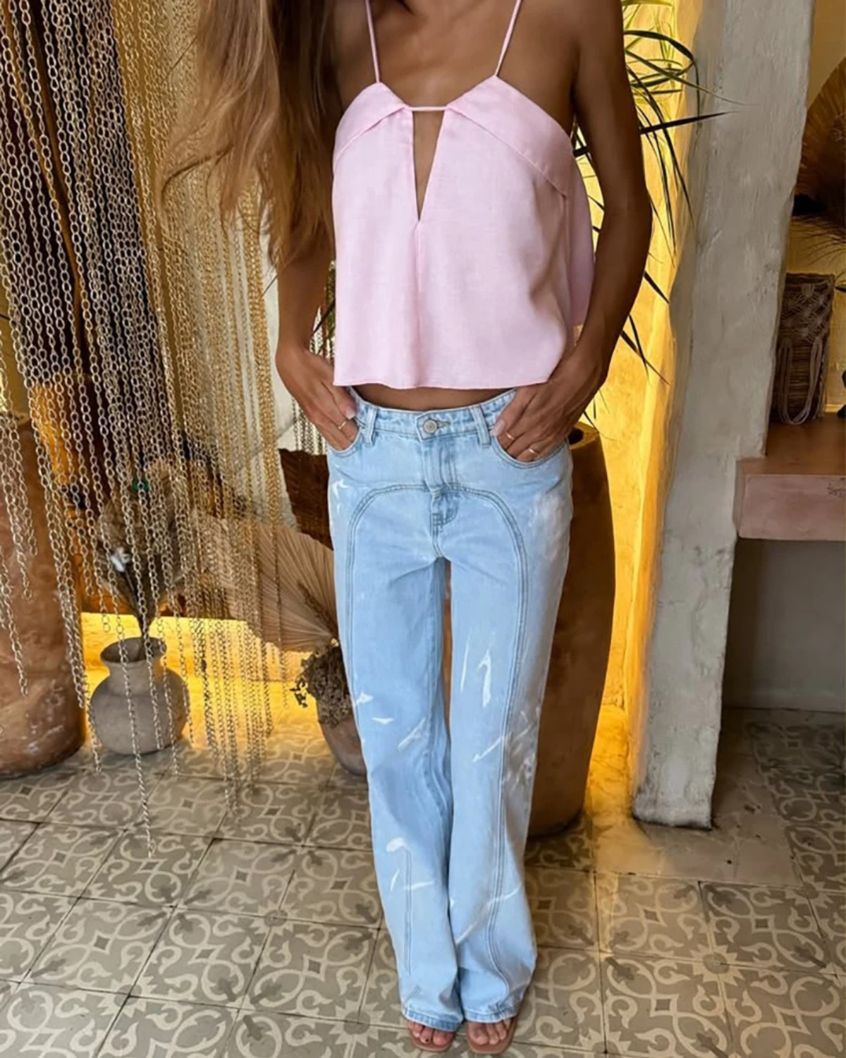 Linen V-Neck Sleeveless Top for Women