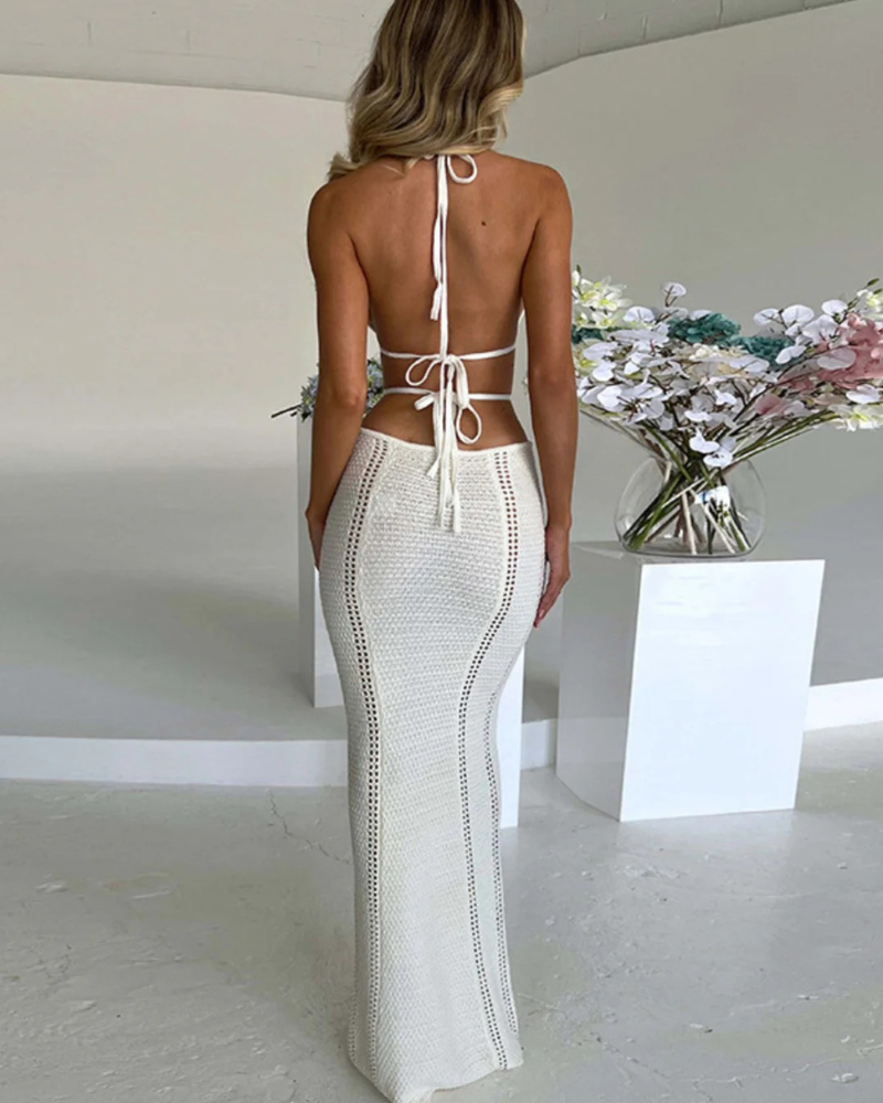 Crochet Halter Cut-Out Maxi Dress for Women