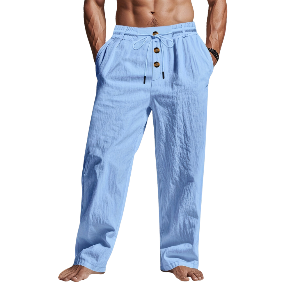 Linen Drawstring Straight Leg Trousers for Men