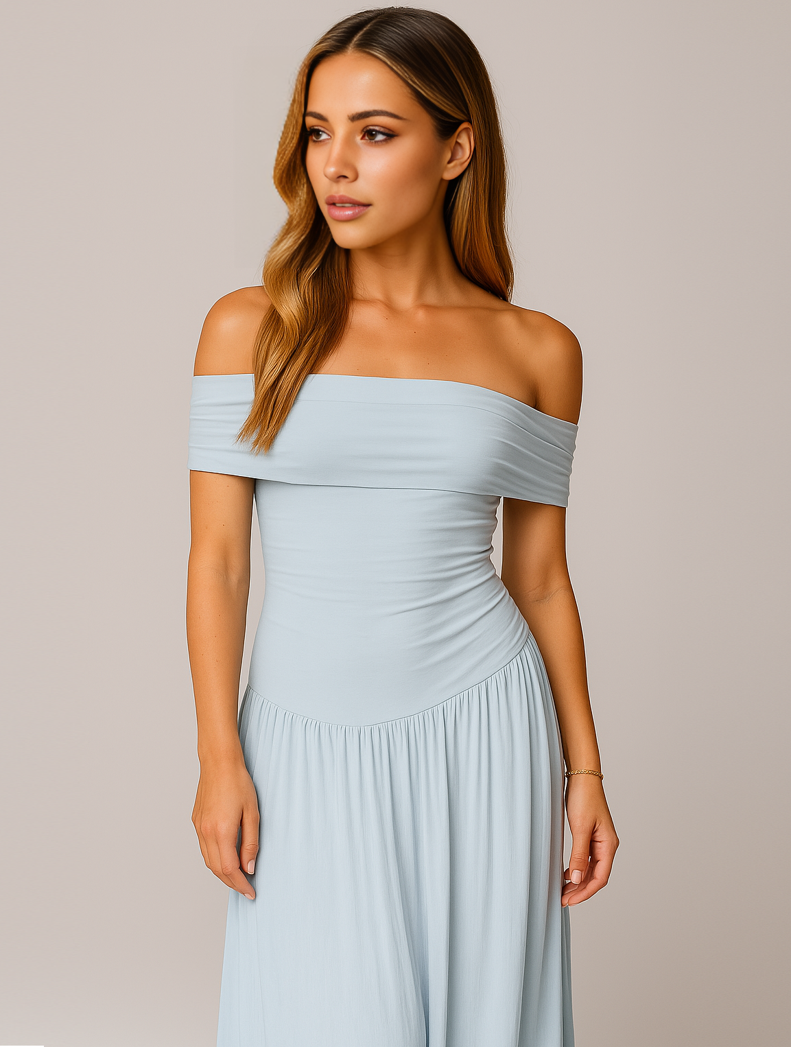 Wedding Guest Off-Shoulder Pleated Maxi Dress for Women
