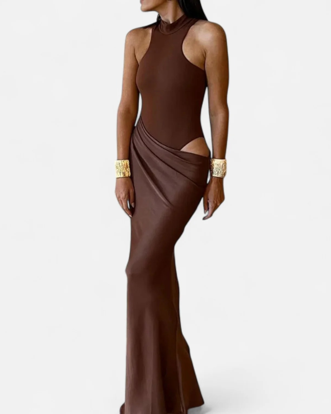 Satin Halter Neck Cut-Out Maxi Dress for Women