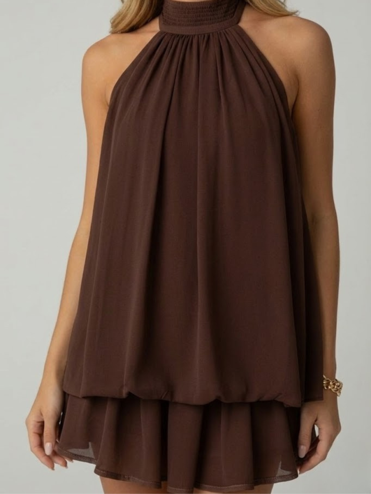 Halterneck A-Line Chiffon Mini Dress for Women