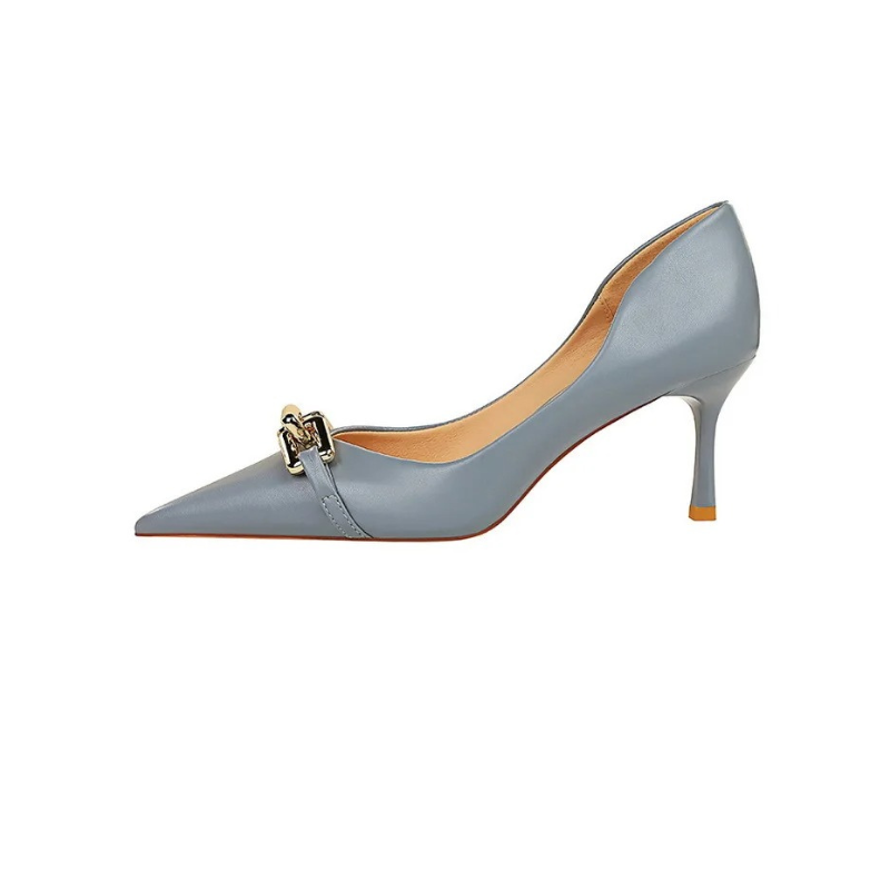 Pointed Toe Kitten Heels with Metal Buckle for Women