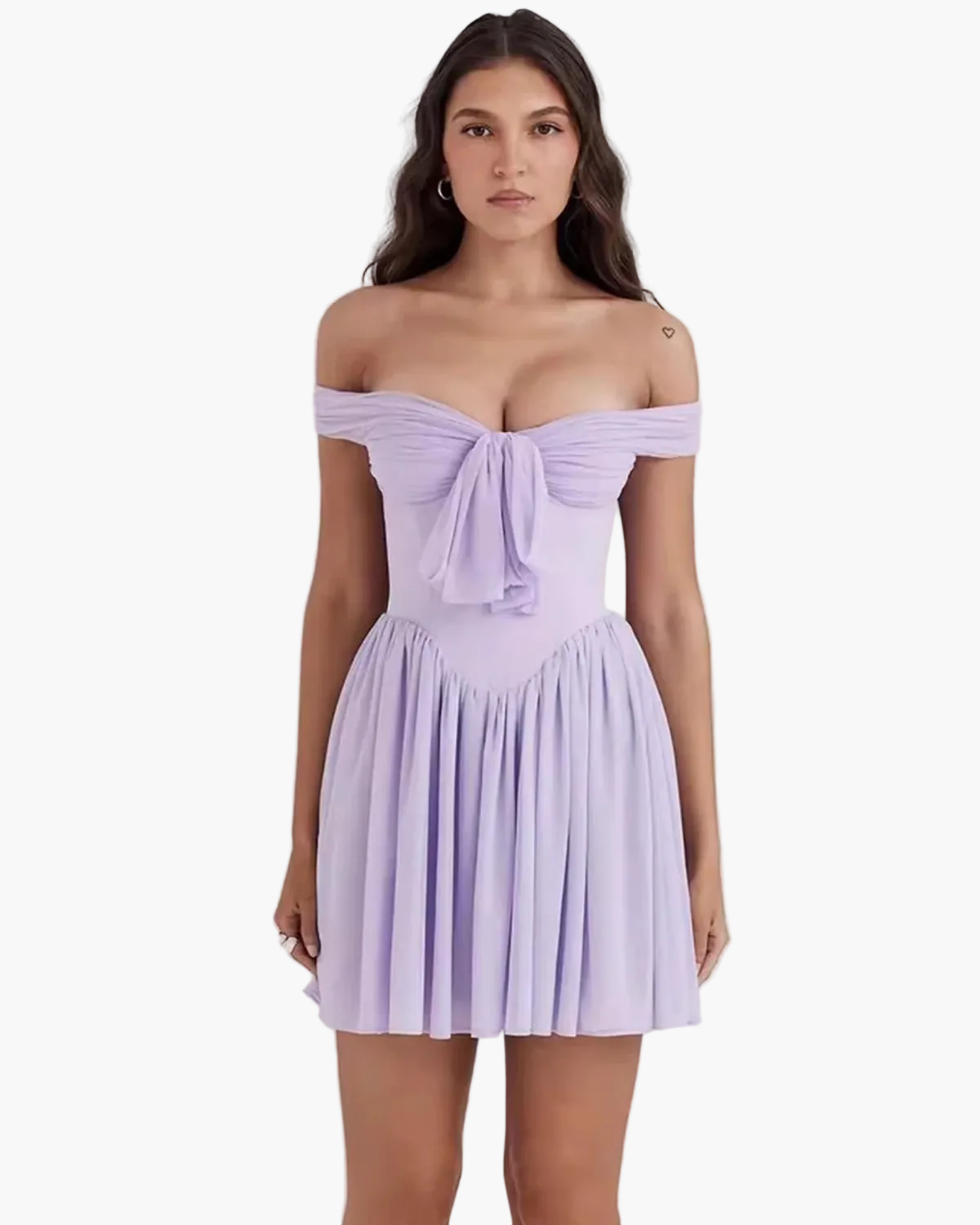 Off-Shoulder Mini Dress with Pleated Skirt for Women