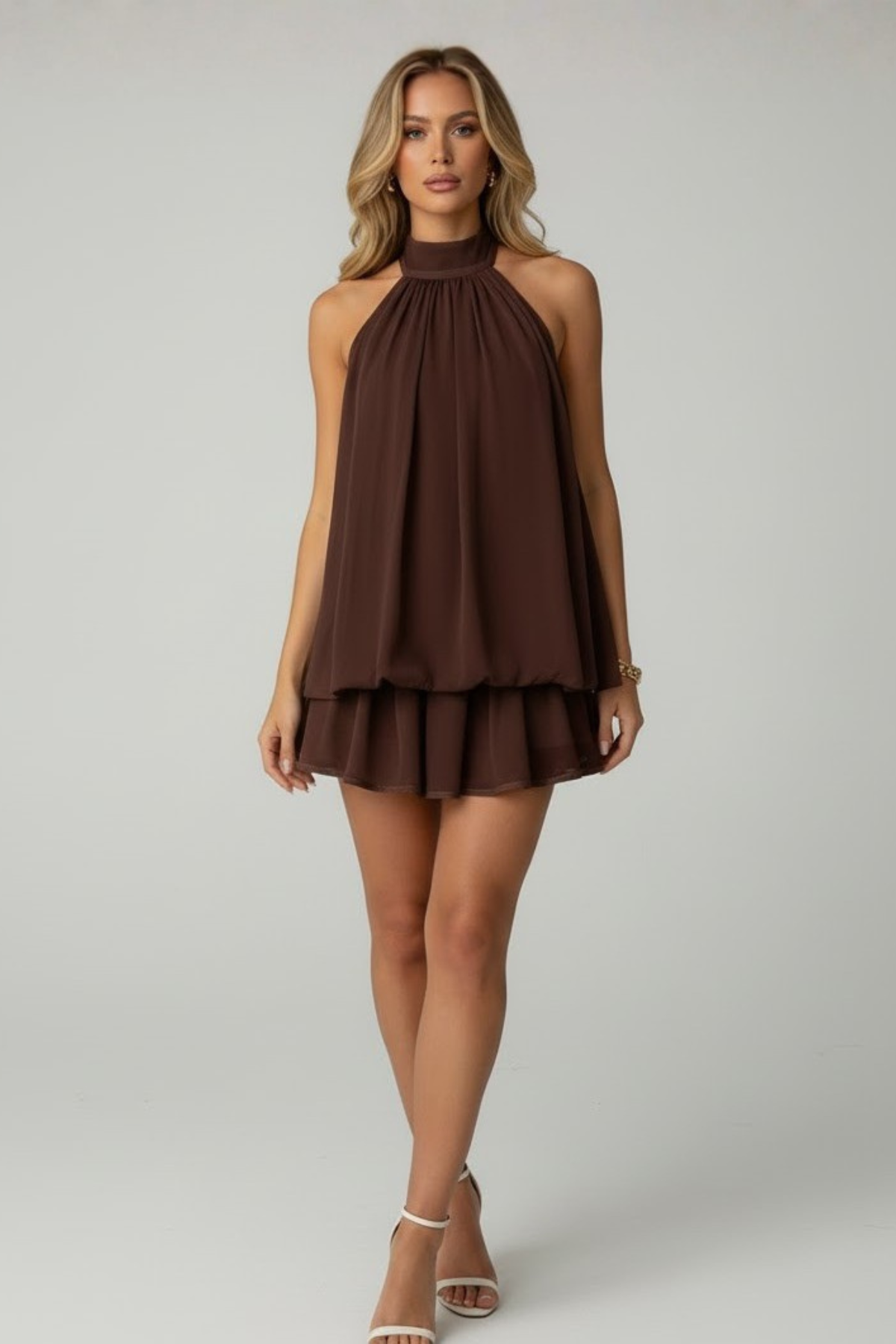 Halterneck A-Line Chiffon Mini Dress for Women