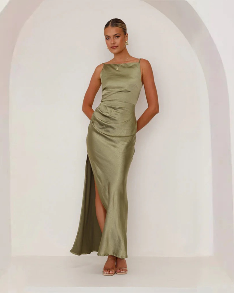 Sleeveless Satin Maxi Dress with Side Slit for Women