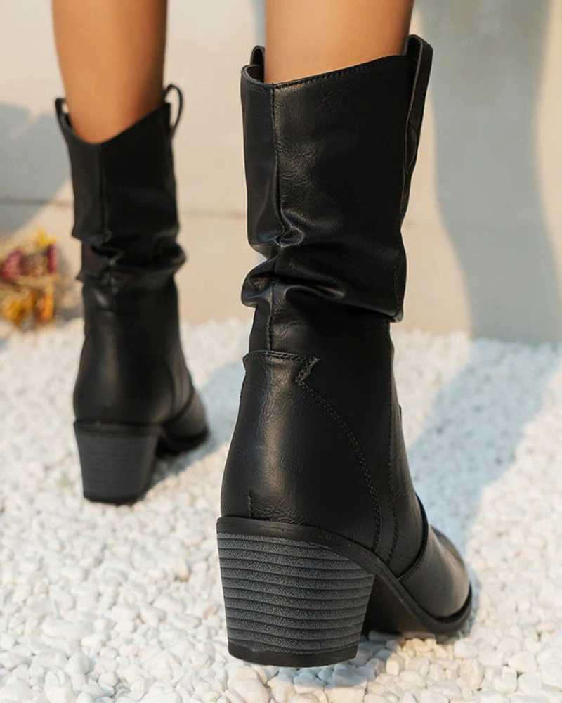 Faux Leather Slouchy Mid Calf Boots for Women