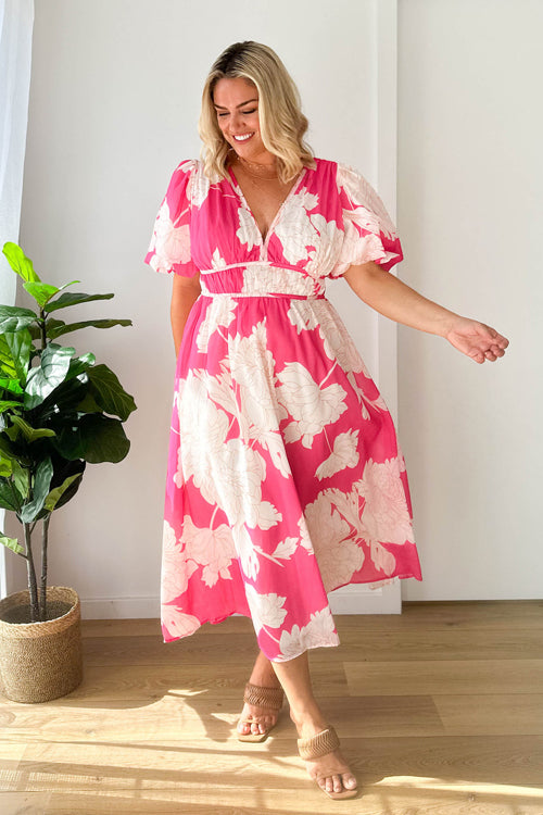 Wrap V-Neck Puff Sleeve Wedding Guest Maxi Dress for Women