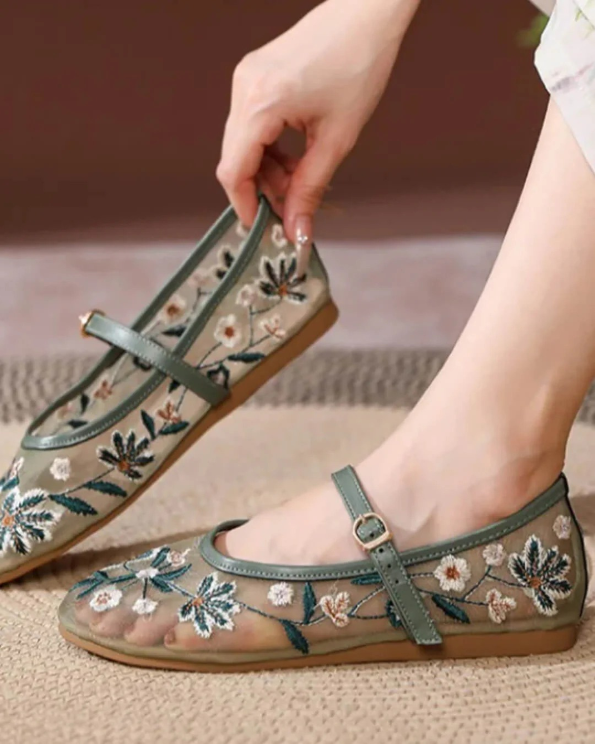 Ballet Flats with Floral Embroidery for Women