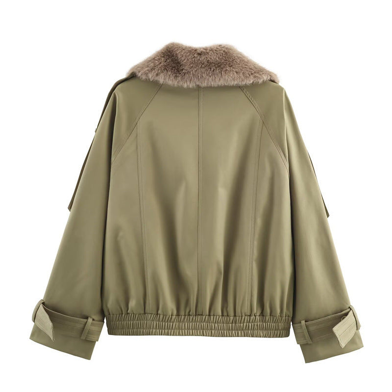 Double Breasted Jacket with Faux Fur Collar for Women