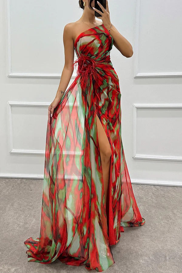 One-Shoulder Split Maxi Dress Wedding Guest for Women