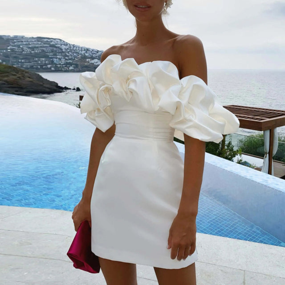 Wedding Guest Off-Shoulder Ruffle Mini Dress for Women