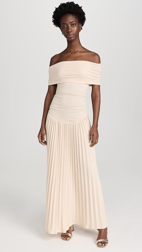 Off-Shoulder Pleated Maxi Dress Wedding Guest for Women