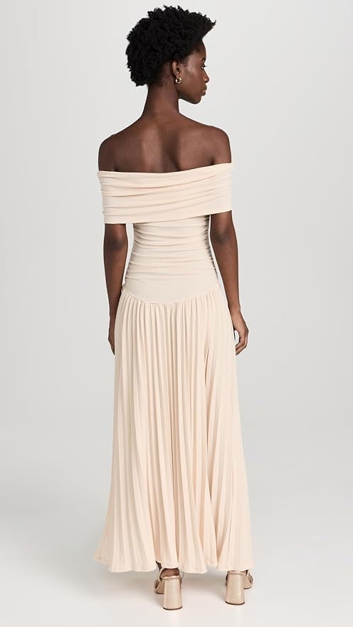 Off-Shoulder Pleated Maxi Dress Wedding Guest for Women