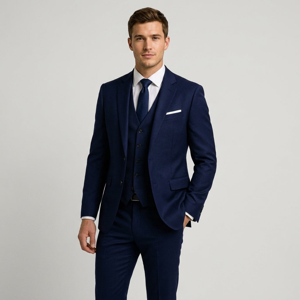 Slim Fit Notch Lapel Three-Piece Suit Set for Men