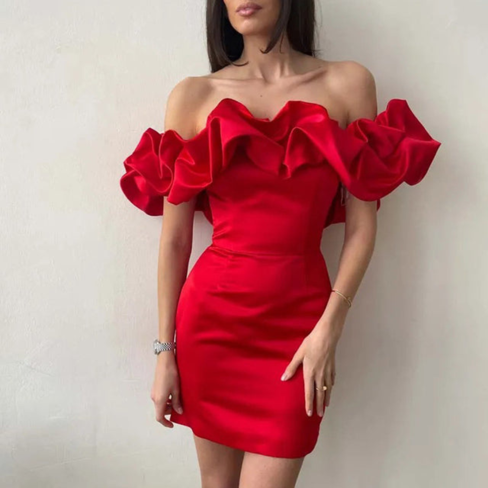 Wedding Guest Off-Shoulder Ruffle Mini Dress for Women