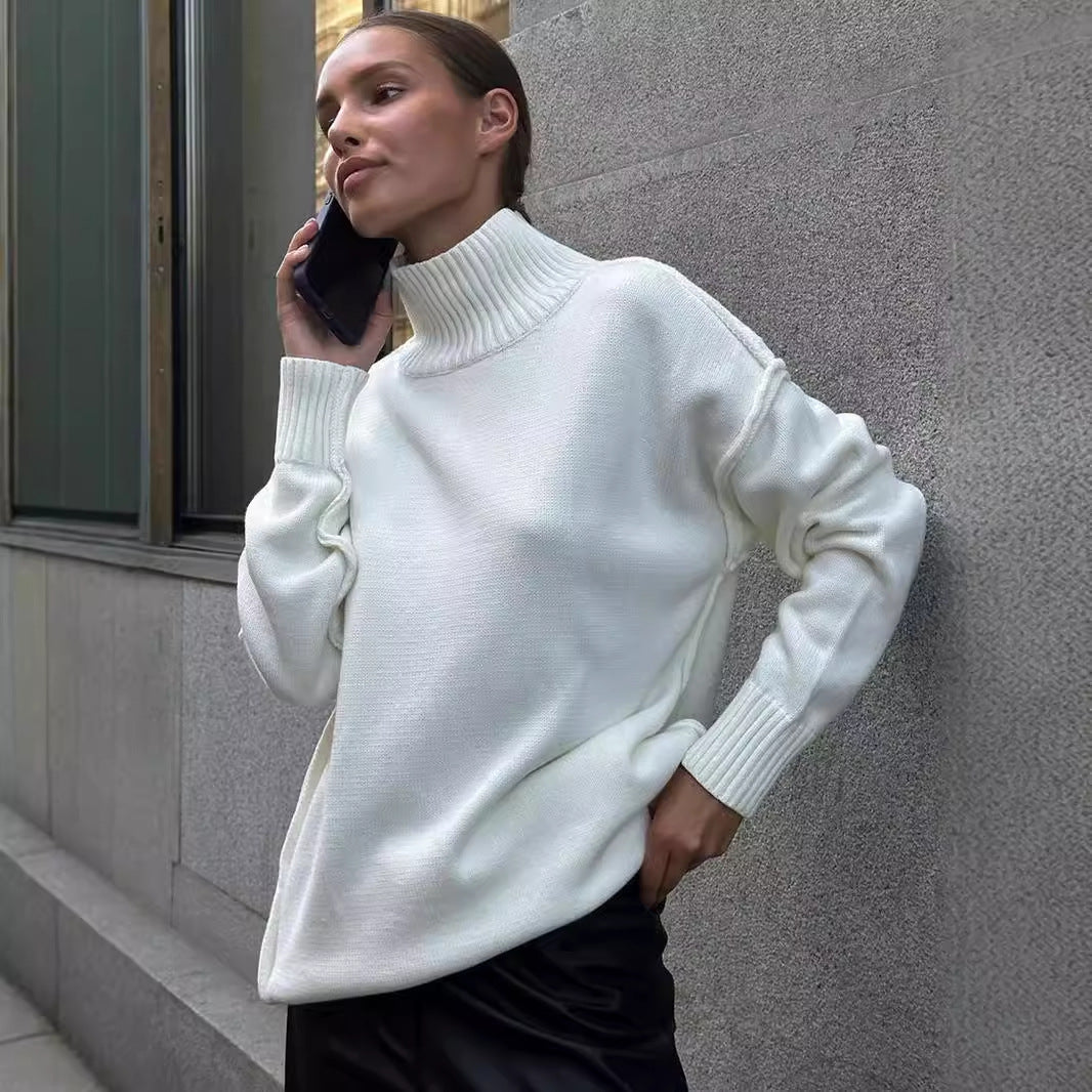 Oversized Ribbed Turtleneck Jumper for Women