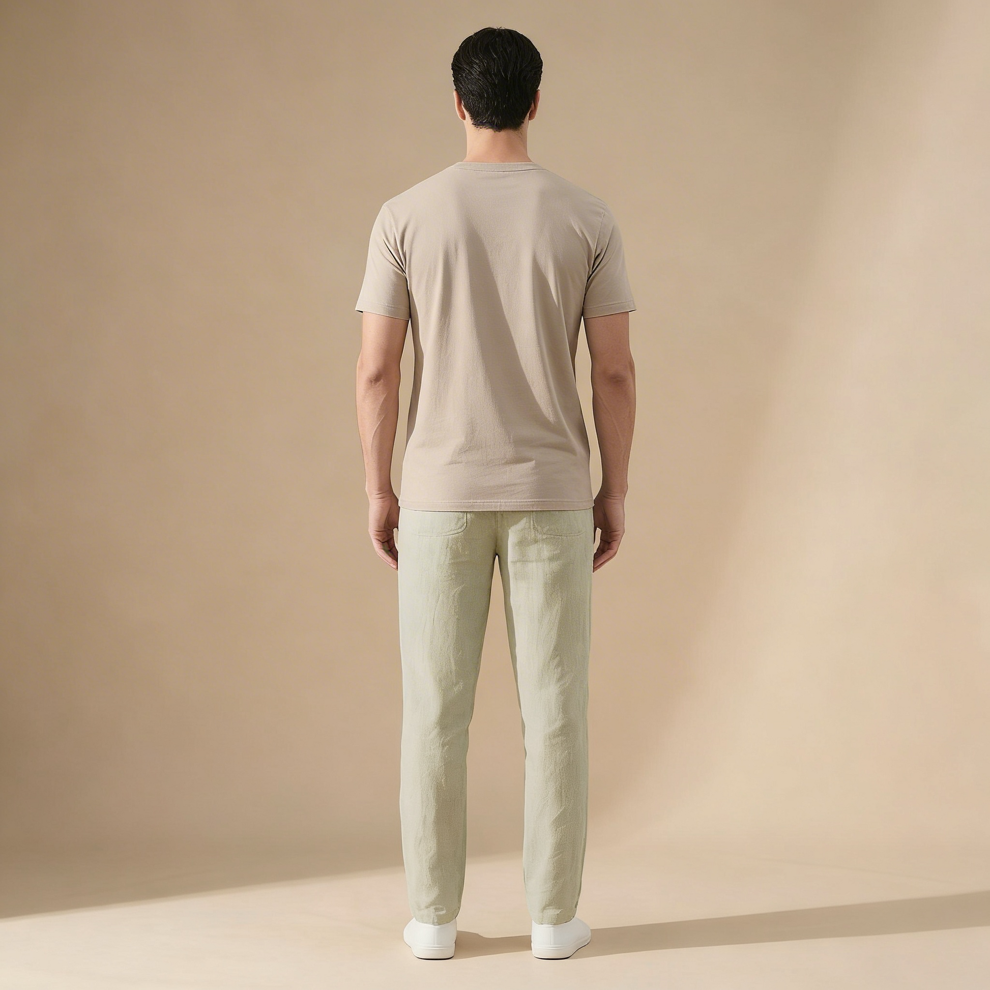 Linen Straight Leg Trousers with Elastic Waistband for Men