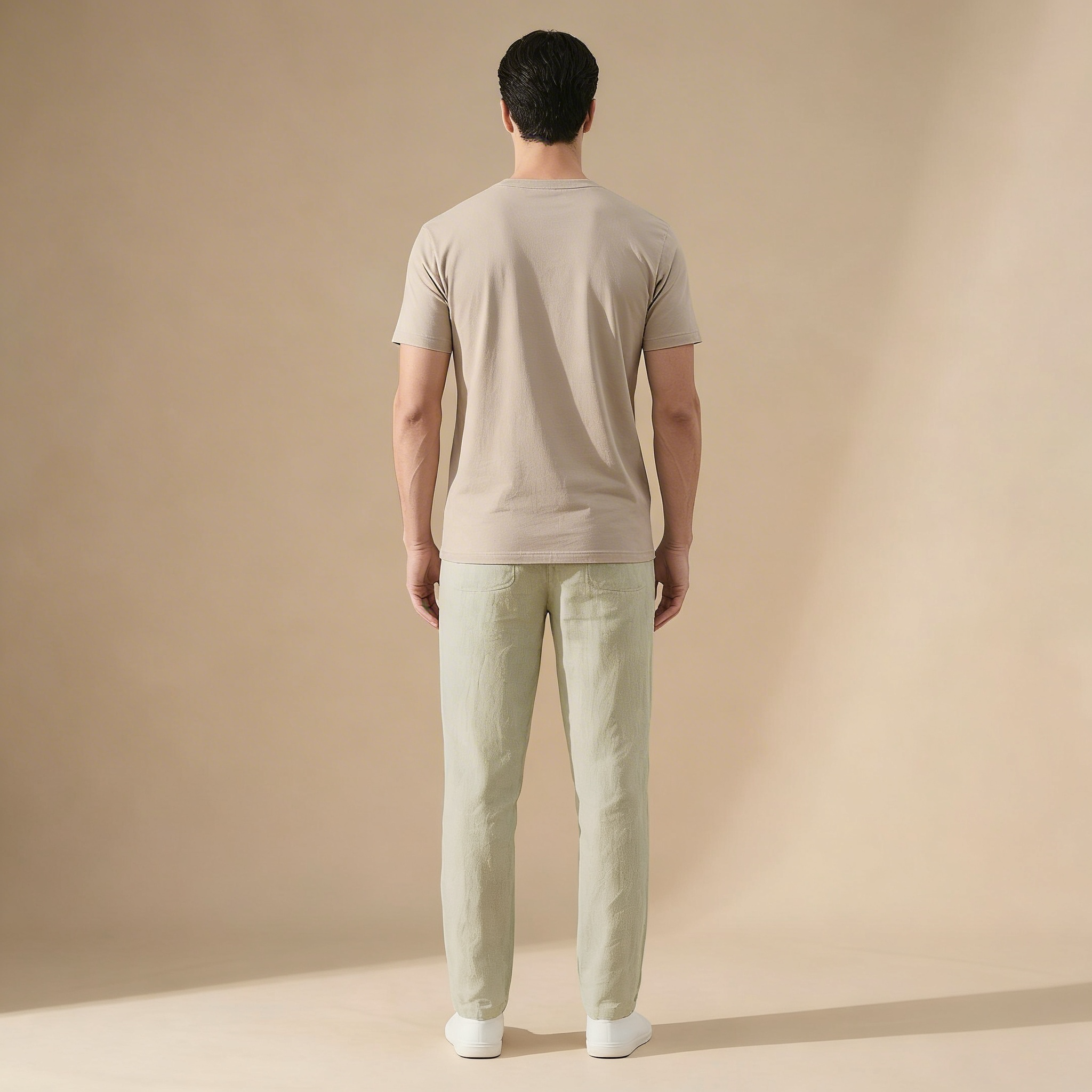 Linen Straight Leg Trousers with Elastic Waistband for Men