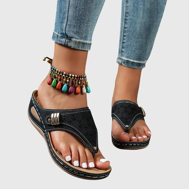 Open Toe Wedge Sandals With Patterned Cutouts For Women