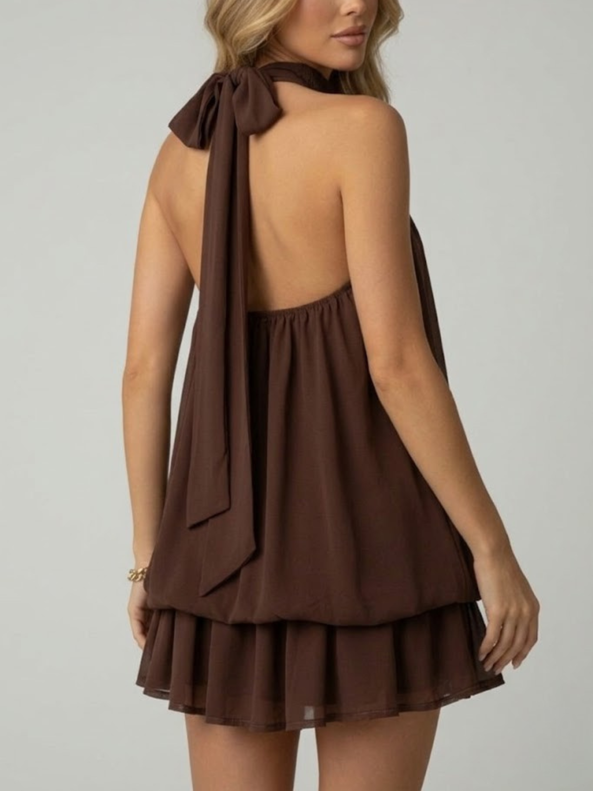 Halterneck A-Line Chiffon Mini Dress for Women