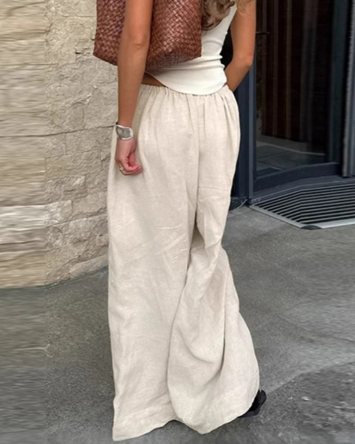 Wide Leg Linen Pants with Elasticated Waist for Women