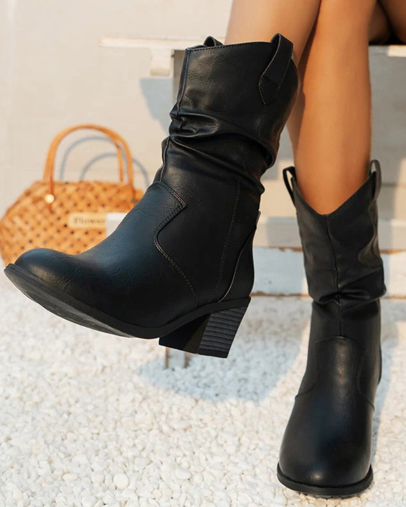 Faux Leather Slouchy Mid Calf Boots for Women