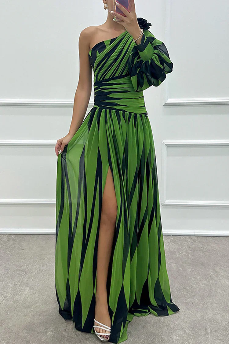 One-Shoulder Striped Wedding Guest Maxi Dress for Women