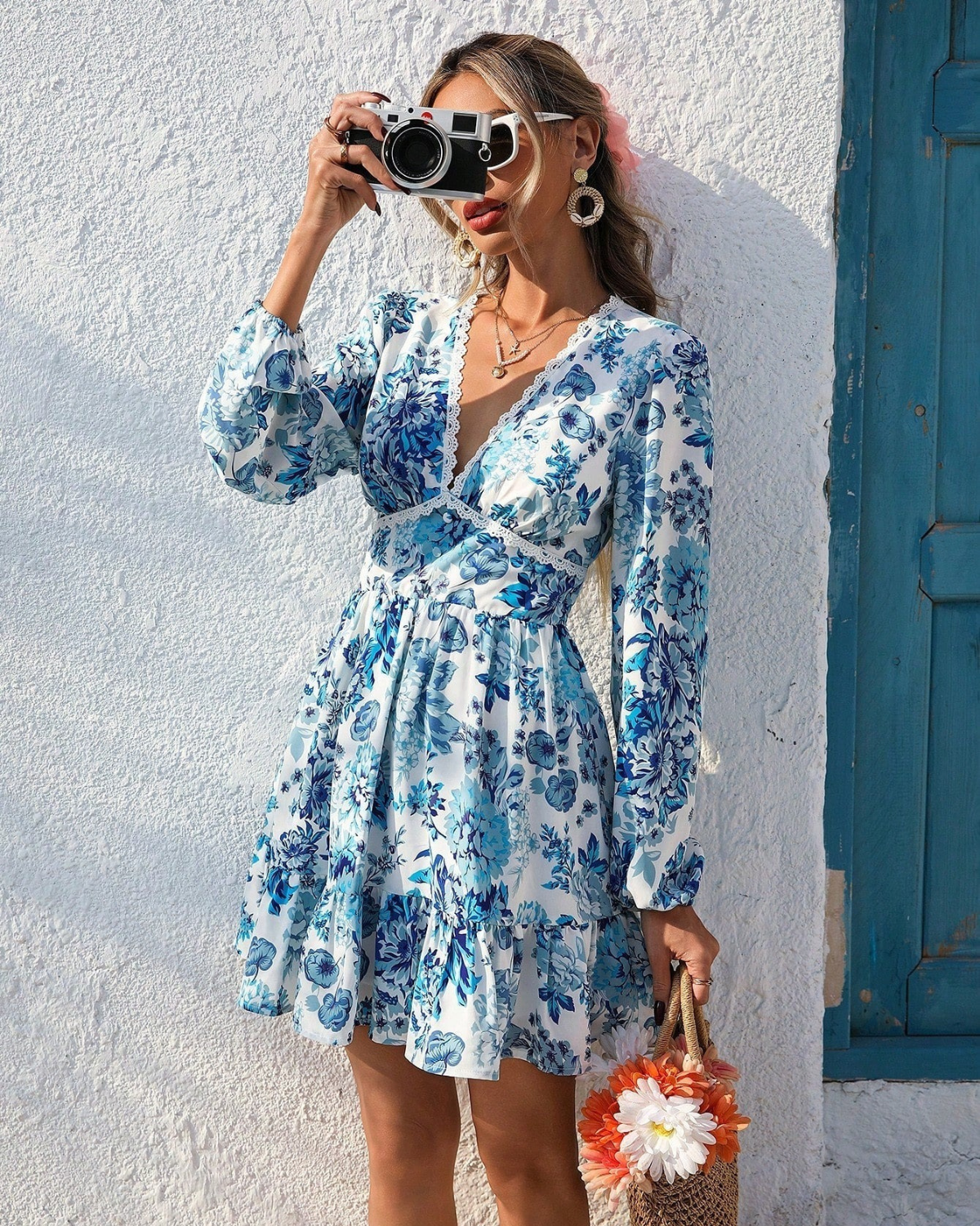 Wedding Guest V-Neck Floral Mini Dress for Women