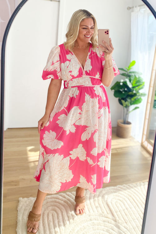 Wrap V-Neck Puff Sleeve Wedding Guest Maxi Dress for Women