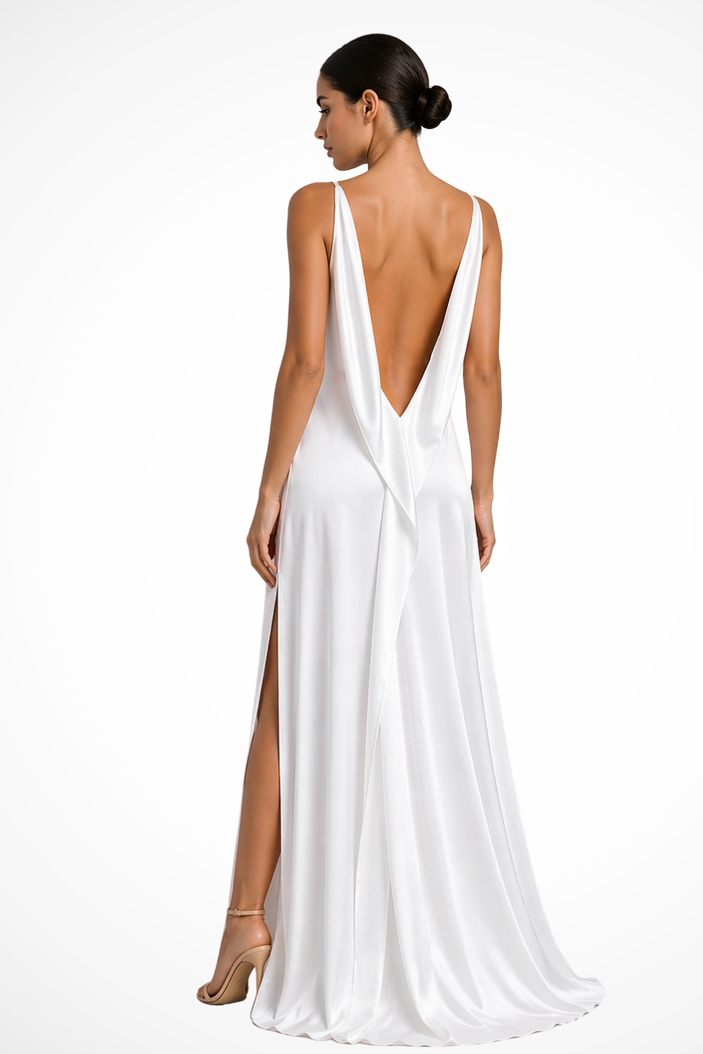 Cowl Neck Satin Maxi Dress with Side Slit Wedding Guest for Women
