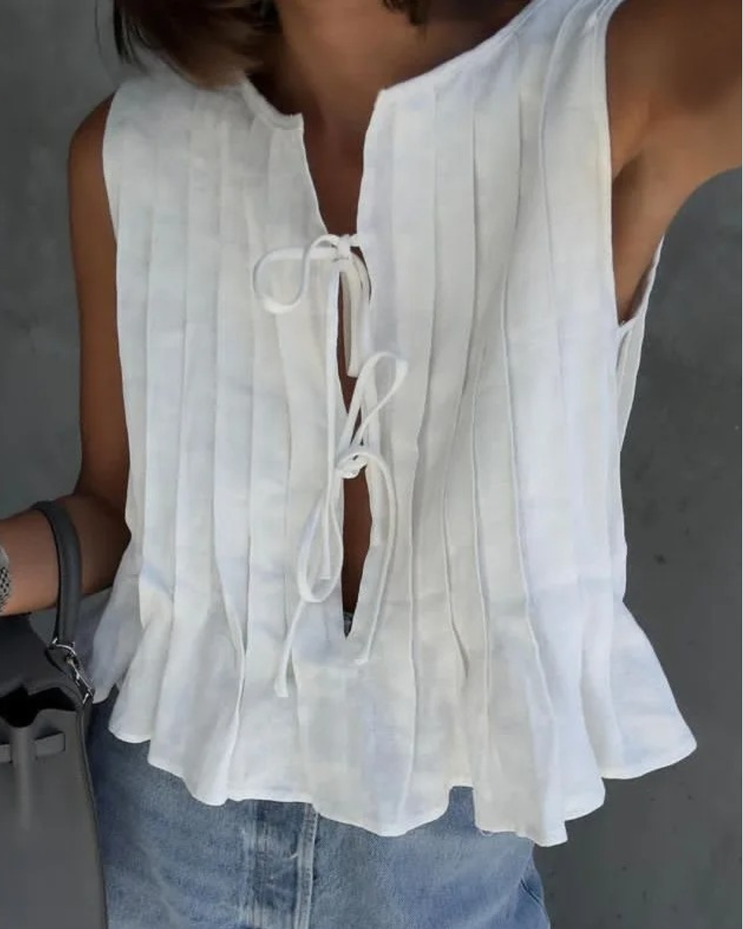 Sleeveless Peplum Top with Front Ties for Women