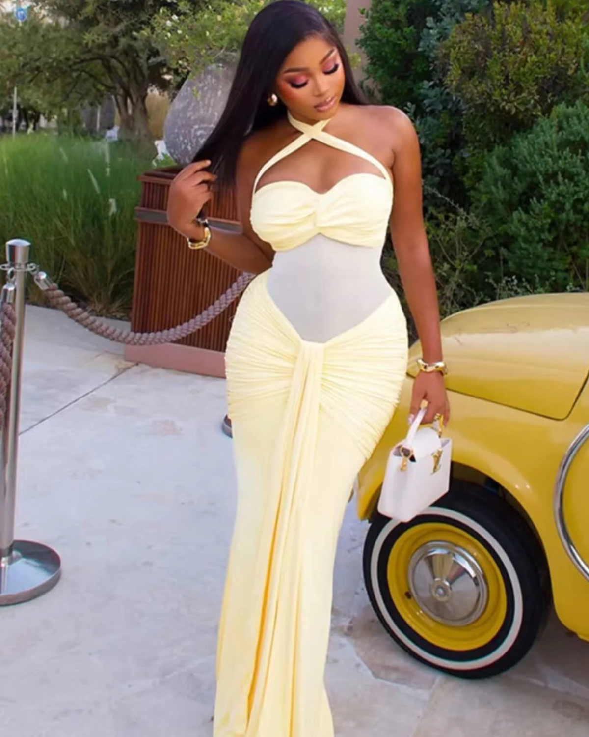 Bodycon Halter Neck Mesh Evening Dress for Women