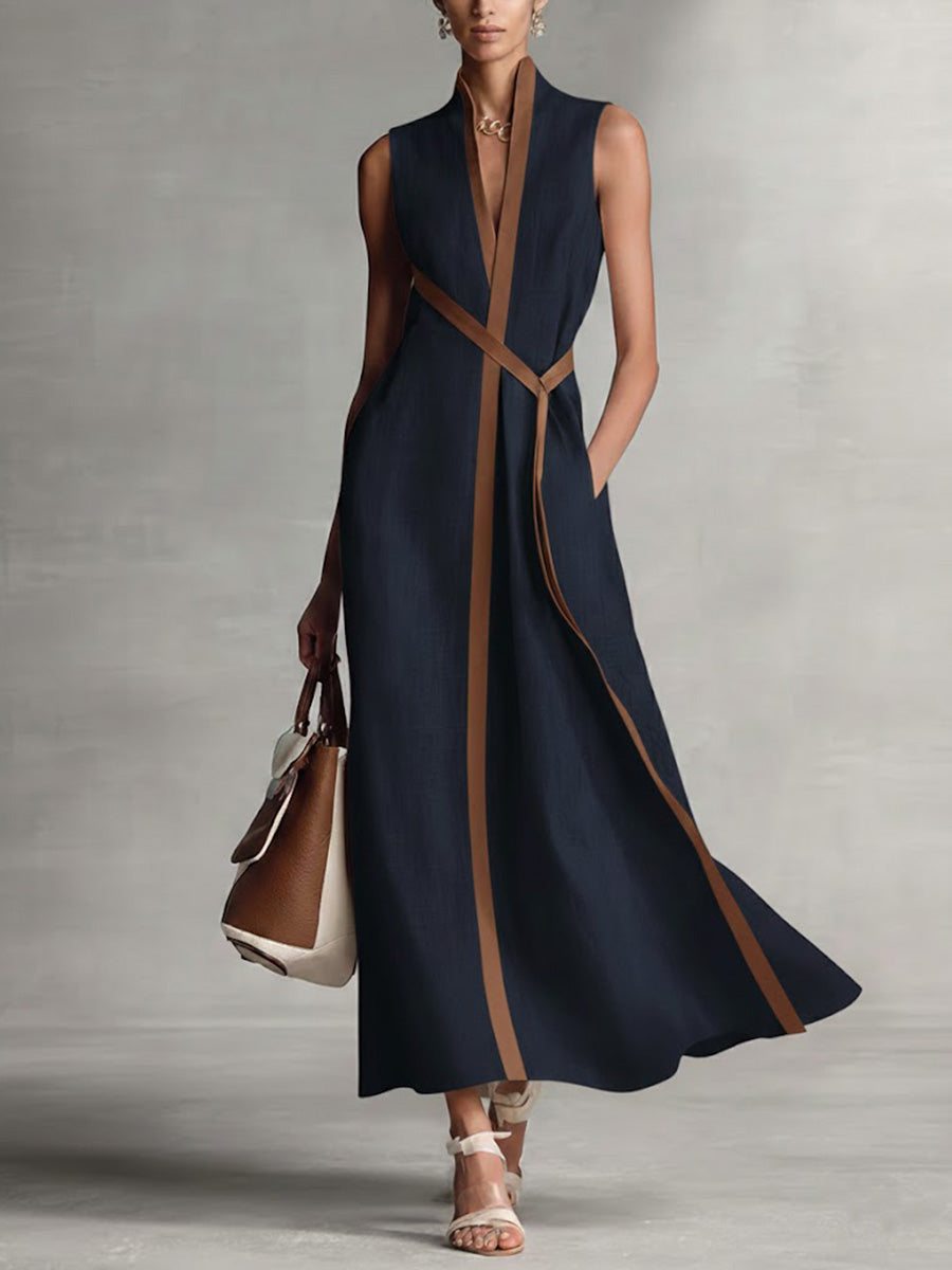 Sleeveless A-Line Linen Midi Dress for Women
