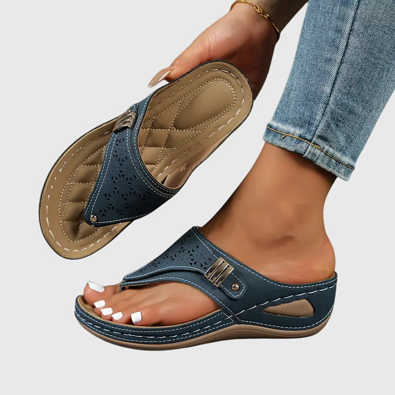 Open Toe Wedge Sandals With Patterned Cutouts For Women