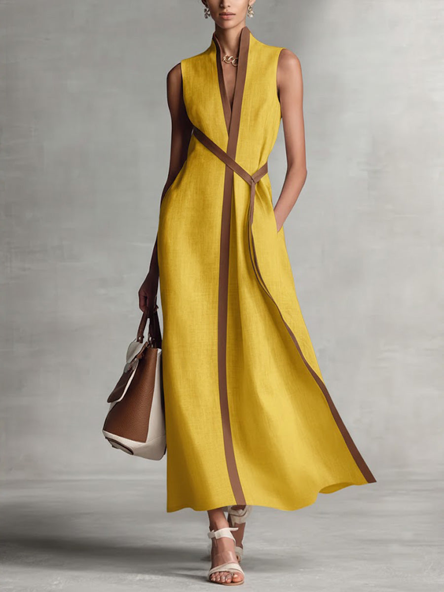 Sleeveless A-Line Linen Midi Dress for Women