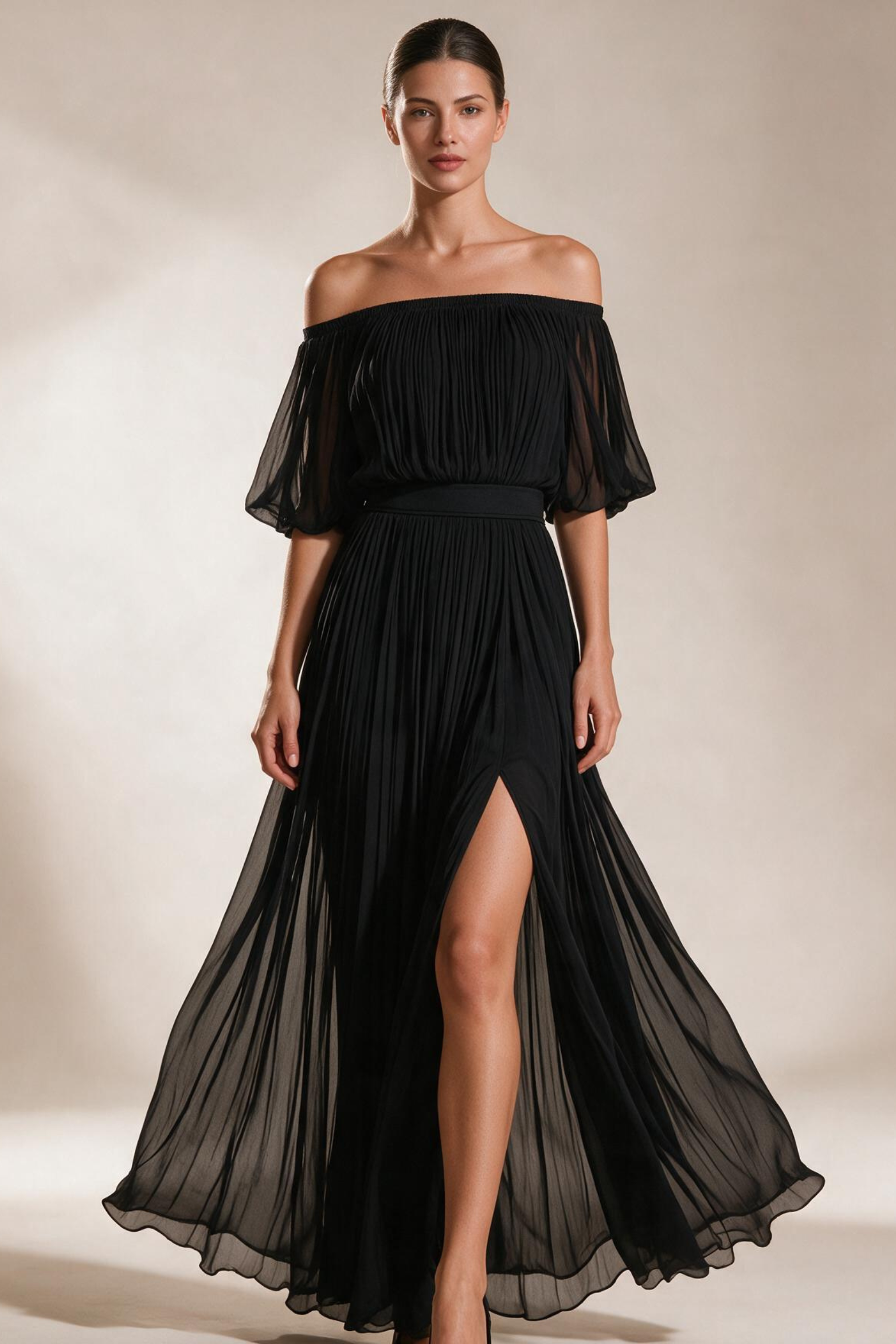 Off-Shoulder Pleated Wedding Guest Maxi Dress for Women