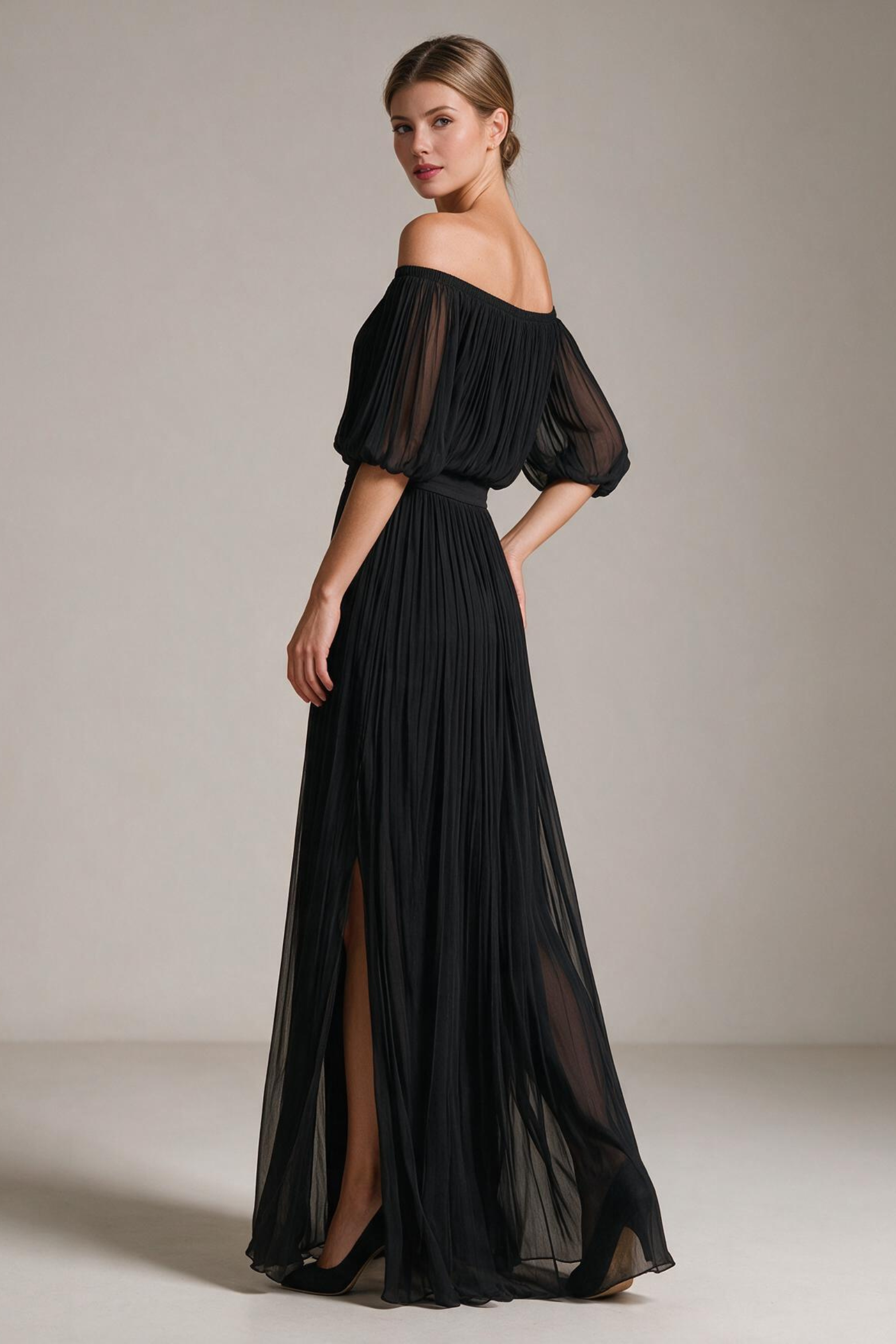Off-Shoulder Pleated Wedding Guest Maxi Dress for Women