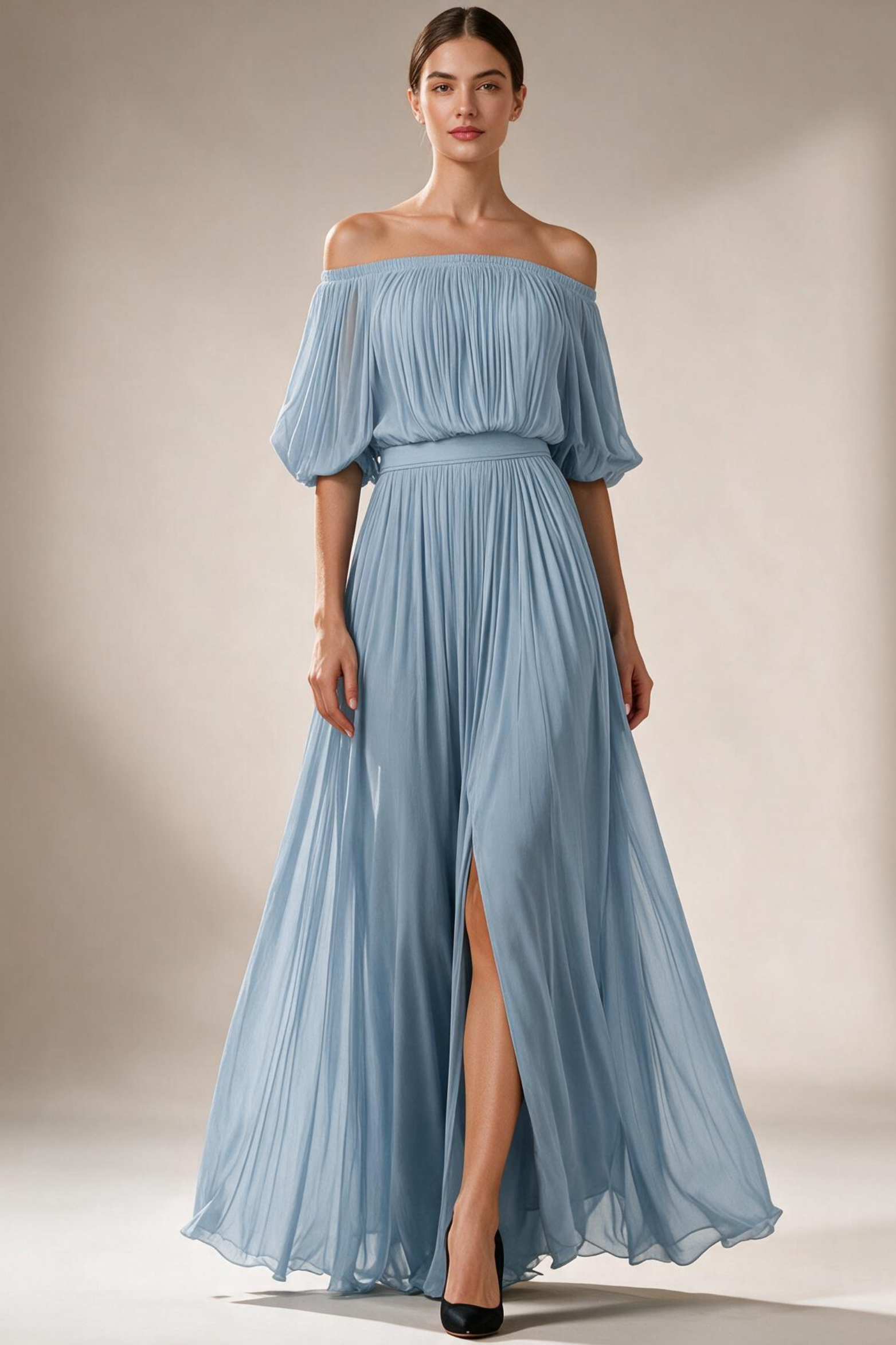 Off-Shoulder Pleated Wedding Guest Maxi Dress for Women
