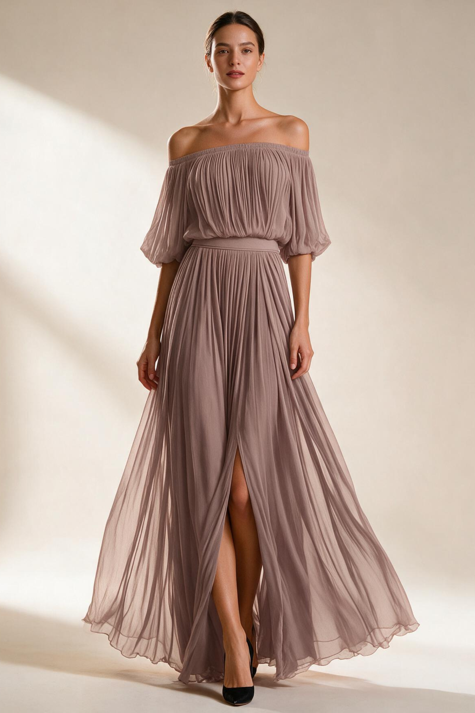 Off-Shoulder Pleated Wedding Guest Maxi Dress for Women