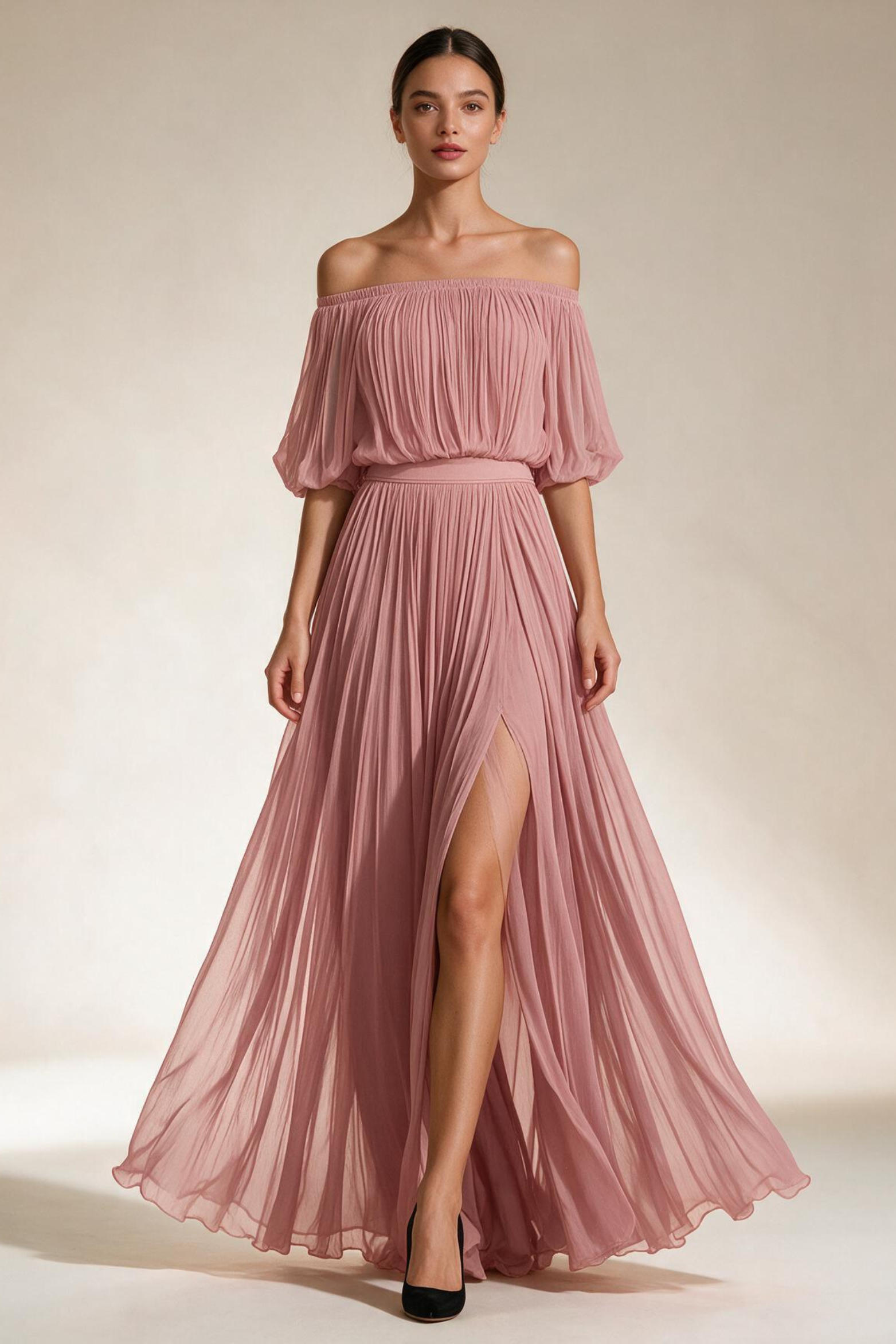 Off-Shoulder Pleated Wedding Guest Maxi Dress for Women